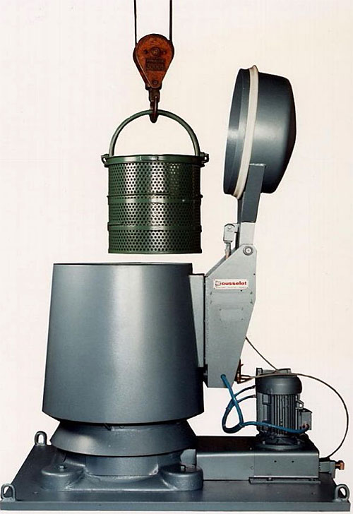 Rousselet-Robatel Basket Centrifuge Model RC 60 KG with automatic basket lifting mechanism