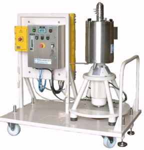 Rousselet-Robatel Pilot scale centrifugal extractor with local control system, cart mounted