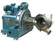 Horizontal screening centrifuge with casing open