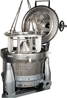 Centrifugal decanter with removable cage for solids discharge